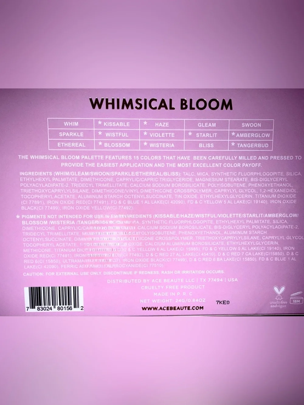 Ace Beaute Whimsical Bloom Eyeshadow Palette - 15 Color Palette NIB